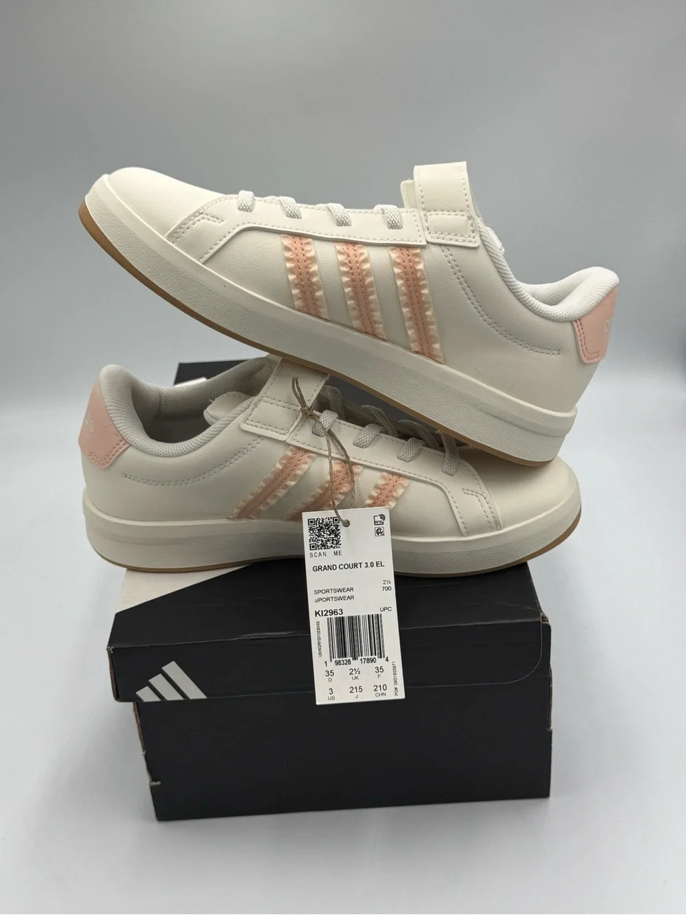 Adidas Grand Court 3.0 EL C Kids 3Y White Pink Hook & Loop NIB KI2963